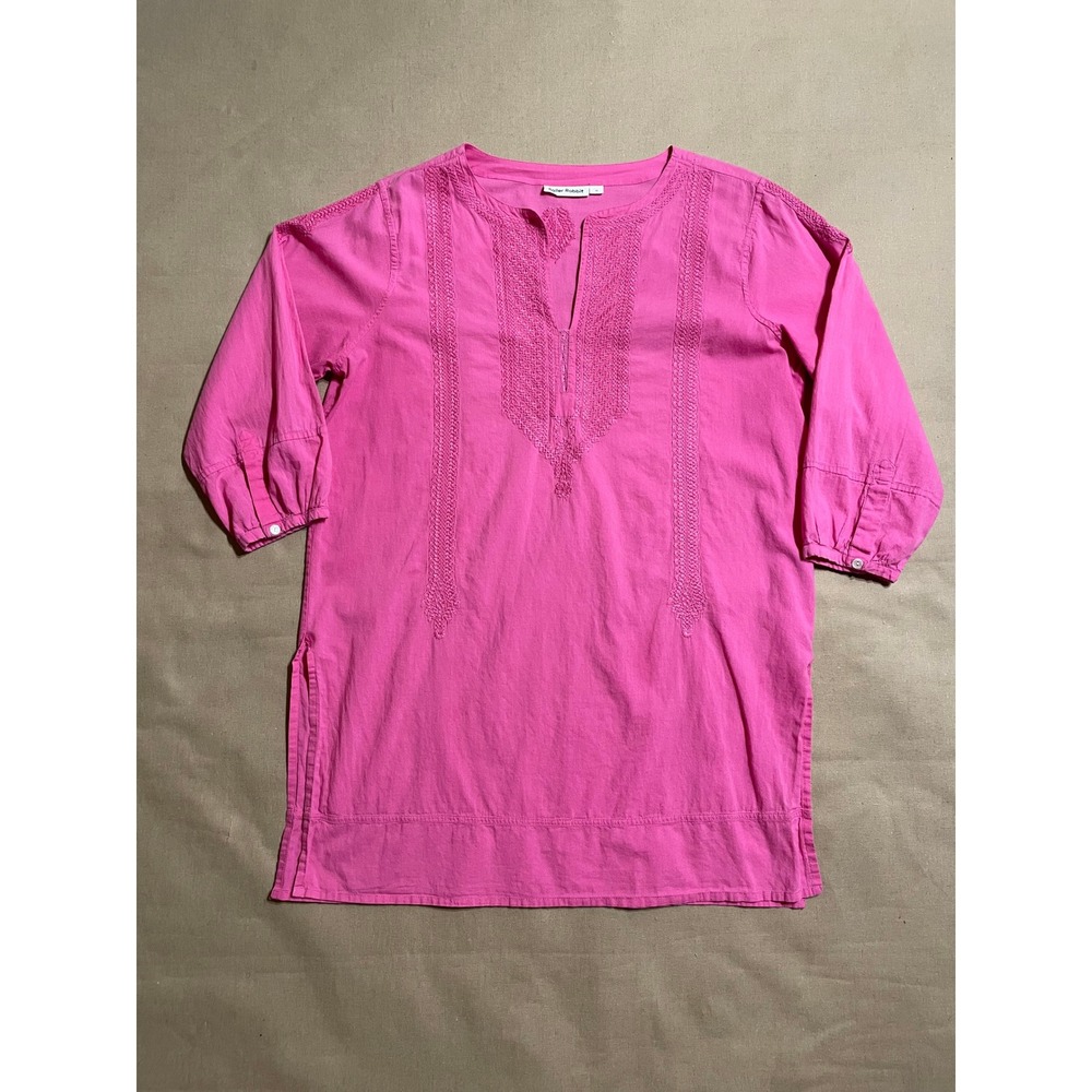 Roller Rabbit Embroidered Tunic Top Size M Pink Boho Barbie Beach Coastal Luxury